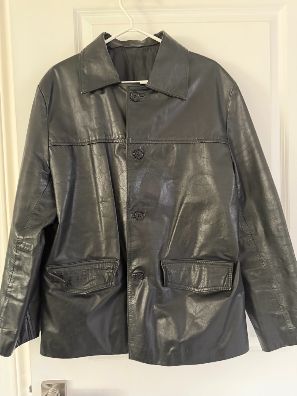 Men's Black Leather Button-Up Jacket